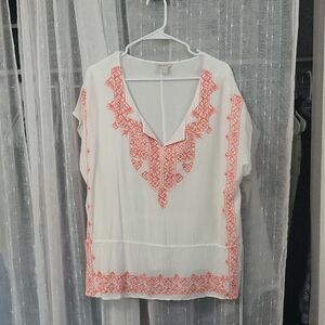 Ariat White and Pink Boxy Short Sleeve Blouse
